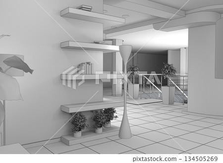 interior, exhibition hall, 3D illustration 134505269