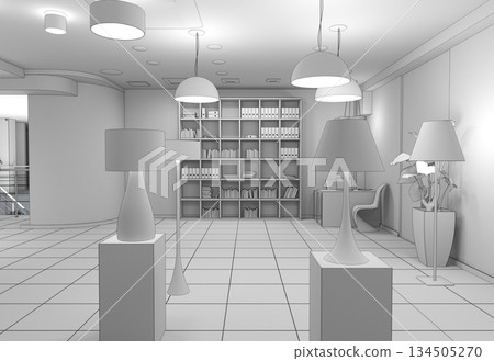 interior, exhibition hall, 3D illustration interior, exhibition hall, 3D illustration 134505270
