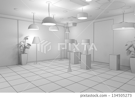 interior, exhibition hall, 3D illustration 134505273