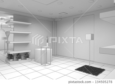 interior, exhibition hall, 3D illustration interior, exhibition hall, 3D illustration 134505278