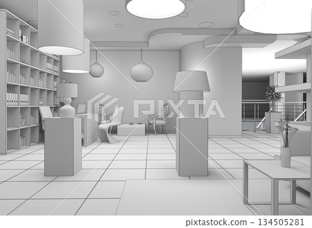 interior, exhibition hall, 3D illustration interior, exhibition hall, 3D illustration 134505281