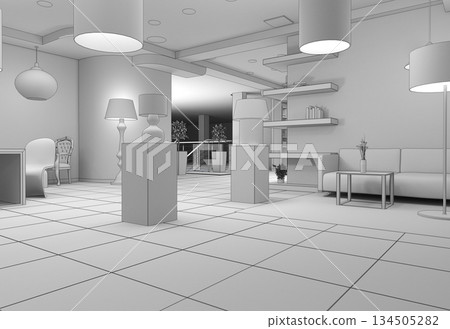 interior, exhibition hall, 3D illustration interior, exhibition hall, 3D illustration 134505282