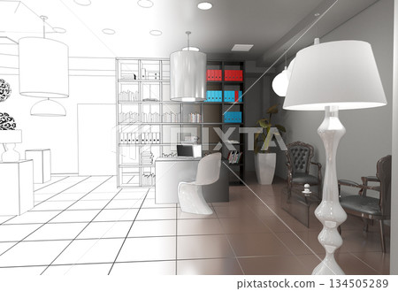 interior, exhibition hall, 3D illustration 134505289