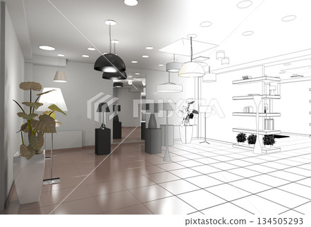 interior, exhibition hall, 3D illustration 134505293