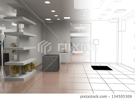 interior, exhibition hall, 3D illustration 134505309