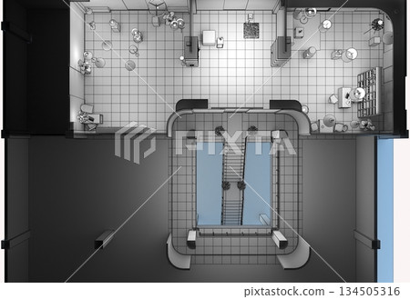 interior, exhibition hall, 3D illustration interior, exhibition hall, 3D illustration 134505316