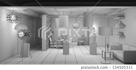 interior, exhibition hall, 3D illustration 134505331