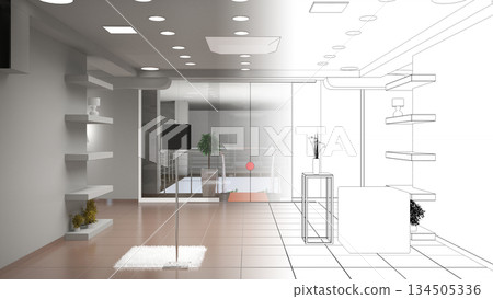 interior, exhibition hall, 3D illustration 134505336