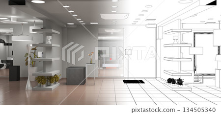 interior, exhibition hall, 3D illustration 134505340