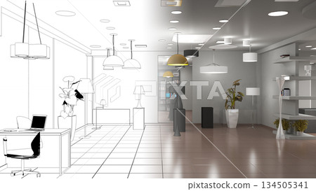 interior, exhibition hall, 3D illustration 134505341