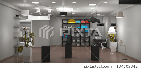 interior, exhibition hall, 3D illustration interior, exhibition hall, 3D illustration 134505342