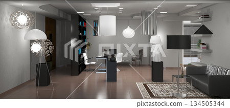 interior, exhibition hall, 3D illustration interior, exhibition hall, 3D illustration 134505344
