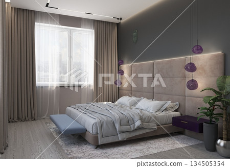 bedroom, interior visualization, 3D illustration bedroom, interior visualization, 3D illustration 134505354