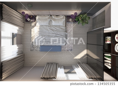 bedroom, interior visualization, 3D illustration 134505355