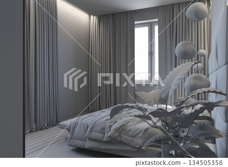 bedroom, interior visualization, 3D illustration bedroom, interior visualization, 3D illustration 134505358