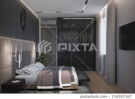 bedroom, interior visualization, 3D illustration 134505367