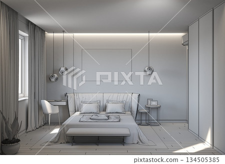 bedroom, interior visualization, 3D illustration 134505385