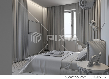 bedroom, interior visualization, 3D illustration 134505387
