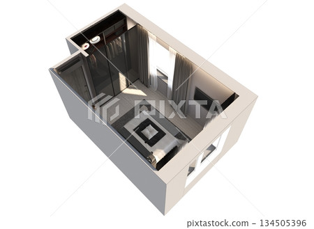 bedroom, interior visualization, 3D illustration 134505396