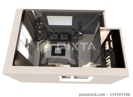 bedroom, interior visualization, 3D illustration bedroom, interior visualization, 3D illustration 134505398