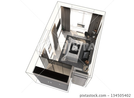 bedroom, interior visualization, 3D illustration 134505402