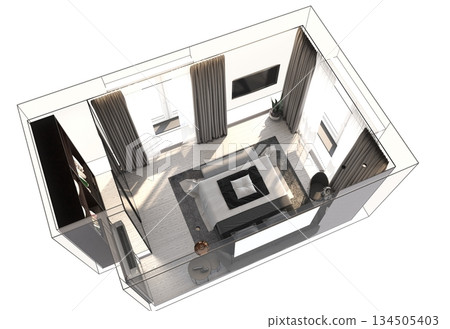 bedroom, interior visualization, 3D illustration 134505403