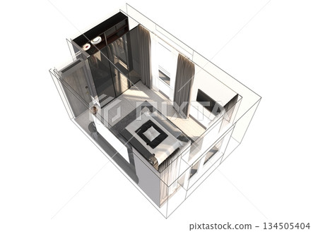 bedroom, interior visualization, 3D illustration 134505404