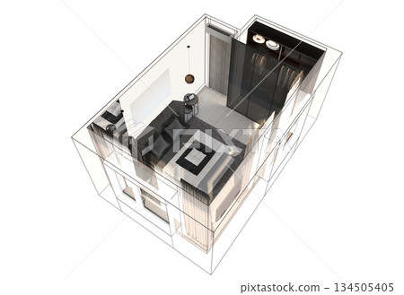 bedroom, interior visualization, 3D illustration bedroom, interior visualization, 3D illustration 134505405