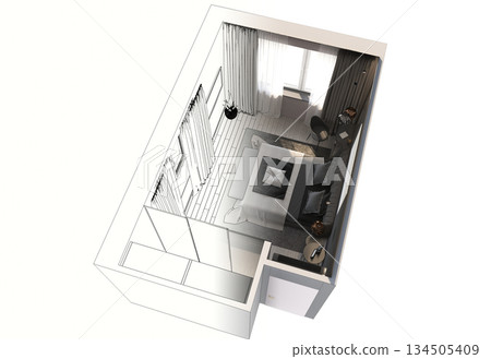 bedroom, interior visualization, 3D illustration 134505409