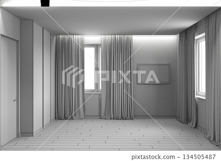 empty pavilion, interior visualization, 3D illustration empty pavilion, interior visualization, 3D illustration 134505487