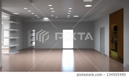 empty pavilion, interior visualization, 3D illustration 134505495