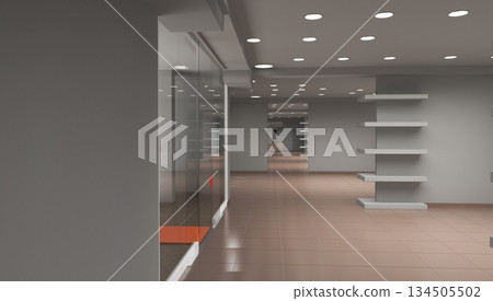 empty pavilion, interior visualization, 3D illustration 134505502