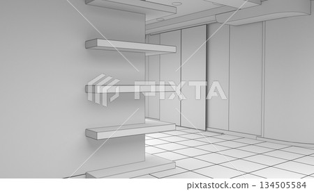 empty pavilion, interior visualization, 3D illustration empty pavilion, interior visualization, 3D illustration 134505584