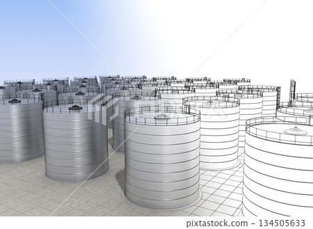 oil refinery, chemical production, waste processing plant, exterior visualization, 3D illustration, cg oil refinery, chemical production, waste processing plant, exterior visualization, 3D illustration, cg 134505633