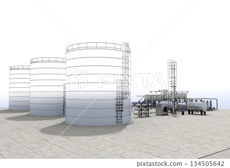 oil refinery, chemical production, waste processing plant, exterior visualization, 3D illustration, cg oil refinery, chemical production, waste processing plant, exterior visualization, 3D illustration, cg 134505642