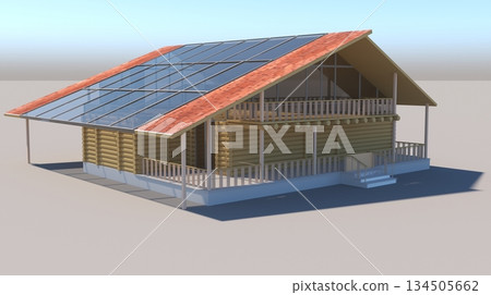 exterior of a country house, cottage, visualization, 3D illustration 134505662