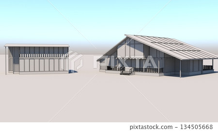 exterior of a country house, cottage, visualization, 3D illustration exterior of a country house, cottage, visualization, 3D illustration 134505668