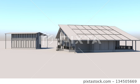 exterior of a country house, cottage, visualization, 3D illustration 134505669