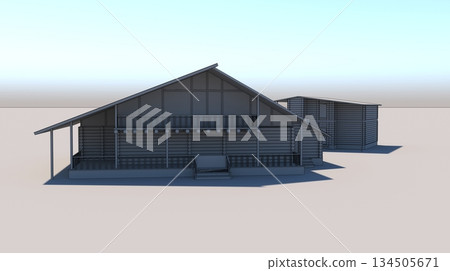 exterior of a country house, cottage, visualization, 3D illustration exterior of a country house, cottage, visualization, 3D illustration 134505671