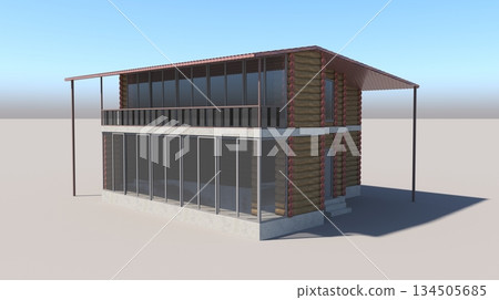 exterior of a country house, cottage, visualization, 3D illustration exterior of a country house, cottage, visualization, 3D illustration 134505685