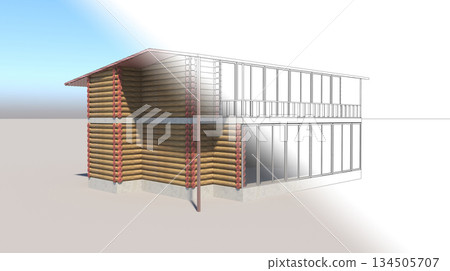 exterior of a country house, cottage, visualization, 3D illustration exterior of a country house, cottage, visualization, 3D illustration 134505707