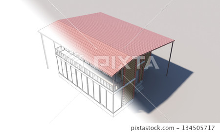 exterior of a country house, cottage, visualization, 3D illustration 134505717