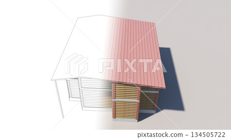 exterior of a country house, cottage, visualization, 3D illustration exterior of a country house, cottage, visualization, 3D illustration 134505722