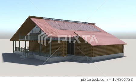 exterior of a country house, cottage, visualization, 3D illustration 134505728
