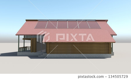 exterior of a country house, cottage, visualization, 3D illustration 134505729