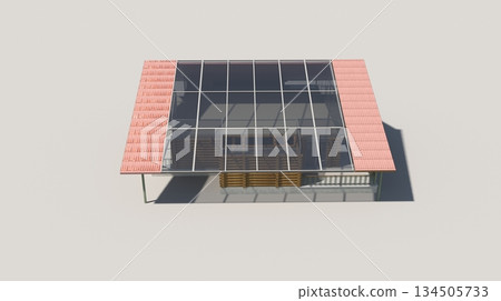exterior of a country house, cottage, visualization, 3D illustration 134505733
