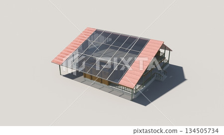 exterior of a country house, cottage, visualization, 3D illustration 134505734