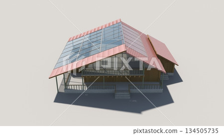 exterior of a country house, cottage, visualization, 3D illustration 134505735