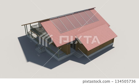 exterior of a country house, cottage, visualization, 3D illustration 134505736