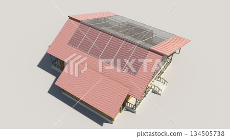 exterior of a country house, cottage, visualization, 3D illustration exterior of a country house, cottage, visualization, 3D illustration 134505738
